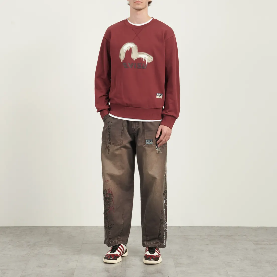 Evisu Мужская толстовка Graffiti Seagull Print & Sashiko Relax Fit