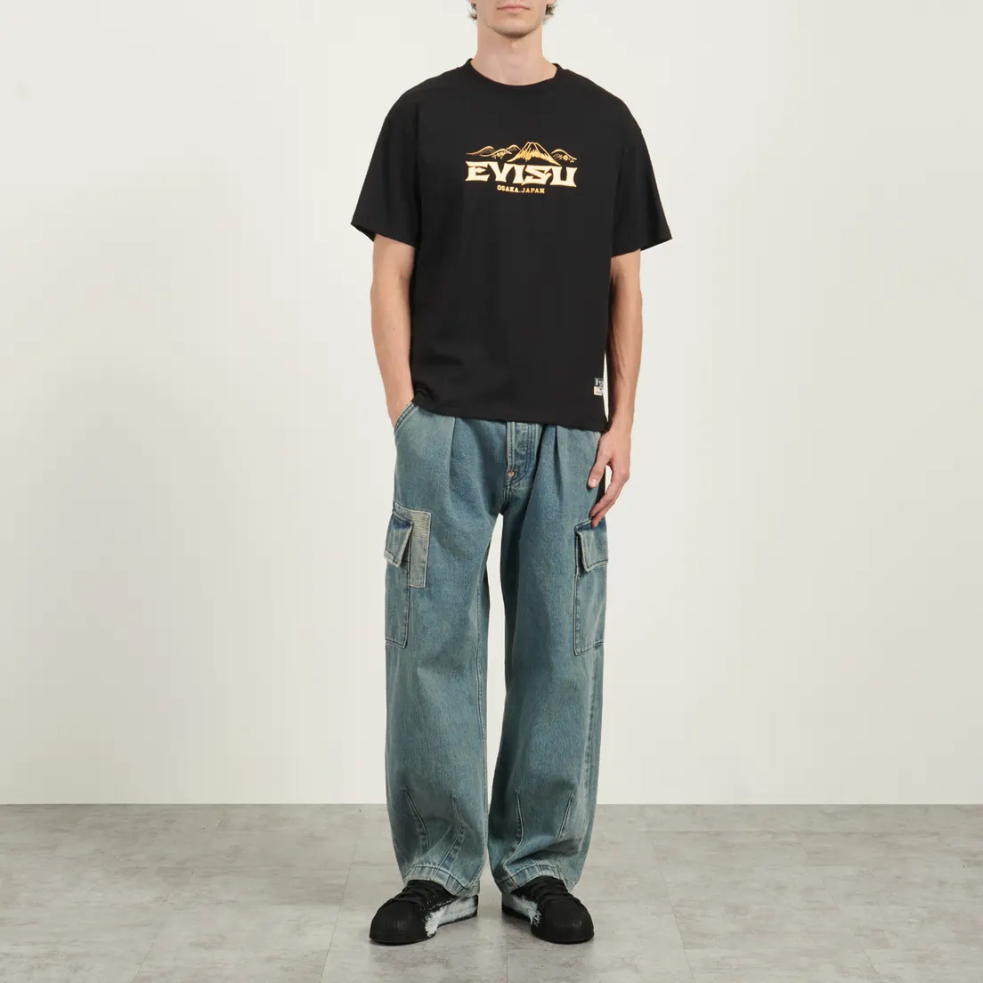 Evisu Мужская футболка Logo & Crane Soaring Daicock Print Relax Fit