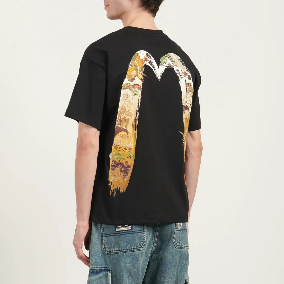 Evisu Мужская футболка Logo & Crane Soaring Daicock Print Relax Fit