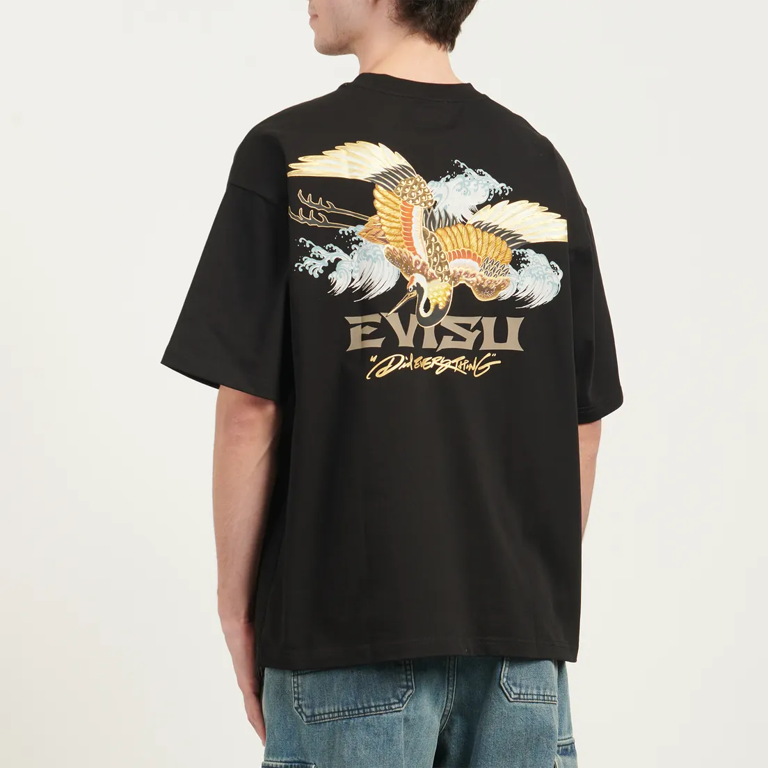 Evisu Мужская футболка Crane & Logo Print Loose Fit