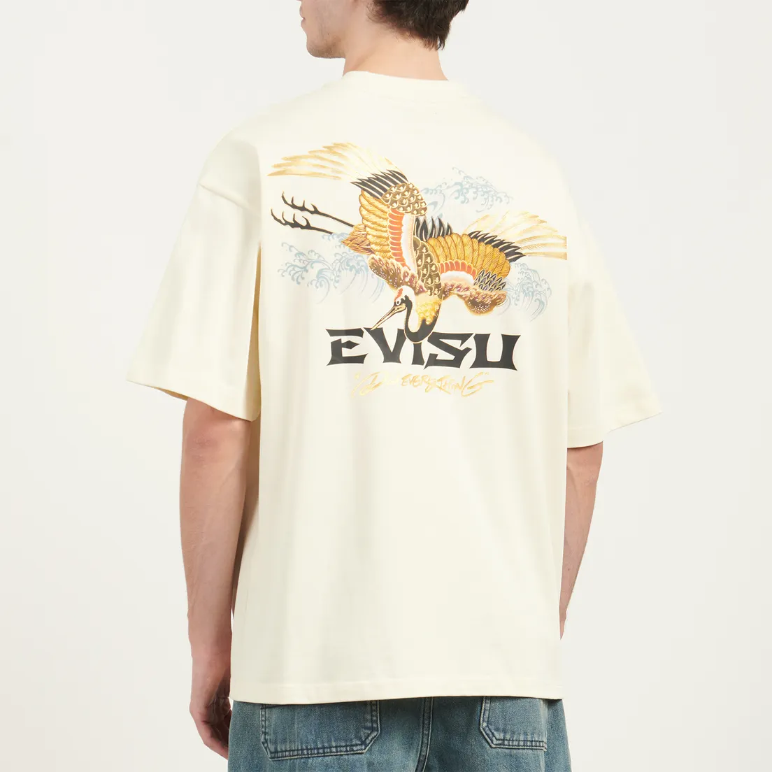 Evisu Мужская футболка Crane & Logo Print Loose Fit