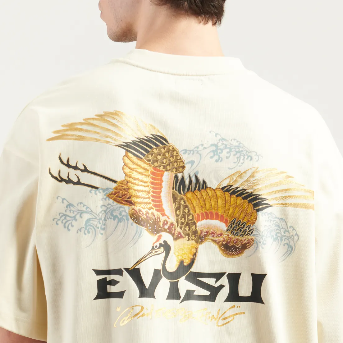 Evisu Мужская футболка Crane & Logo Print Loose Fit
