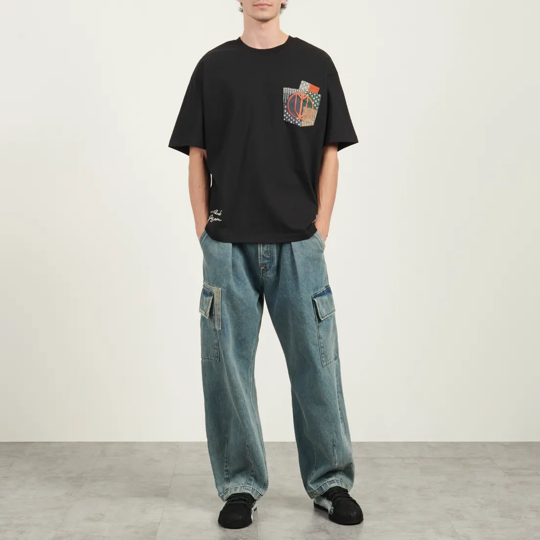 Evisu Мужская футболка Multi-pocket Color Blocking Sashiko Loose Fit