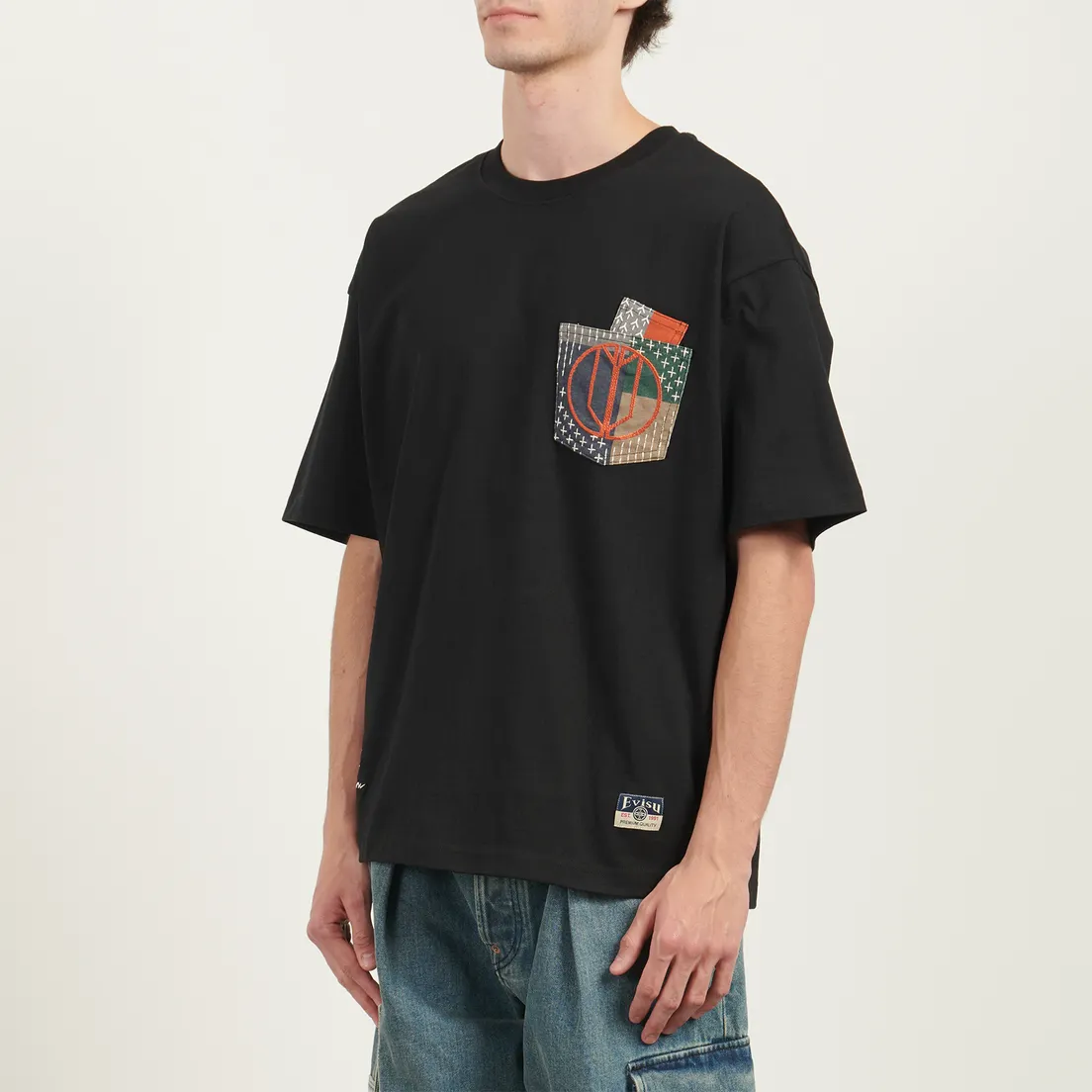 Evisu Мужская футболка Multi-pocket Color Blocking Sashiko Loose Fit