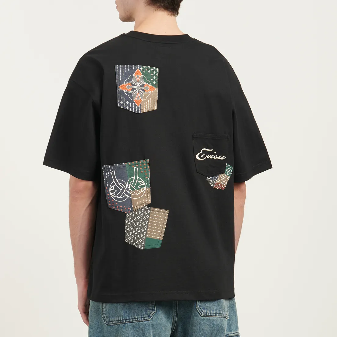 Evisu Мужская футболка Multi-pocket Color Blocking Sashiko Loose Fit