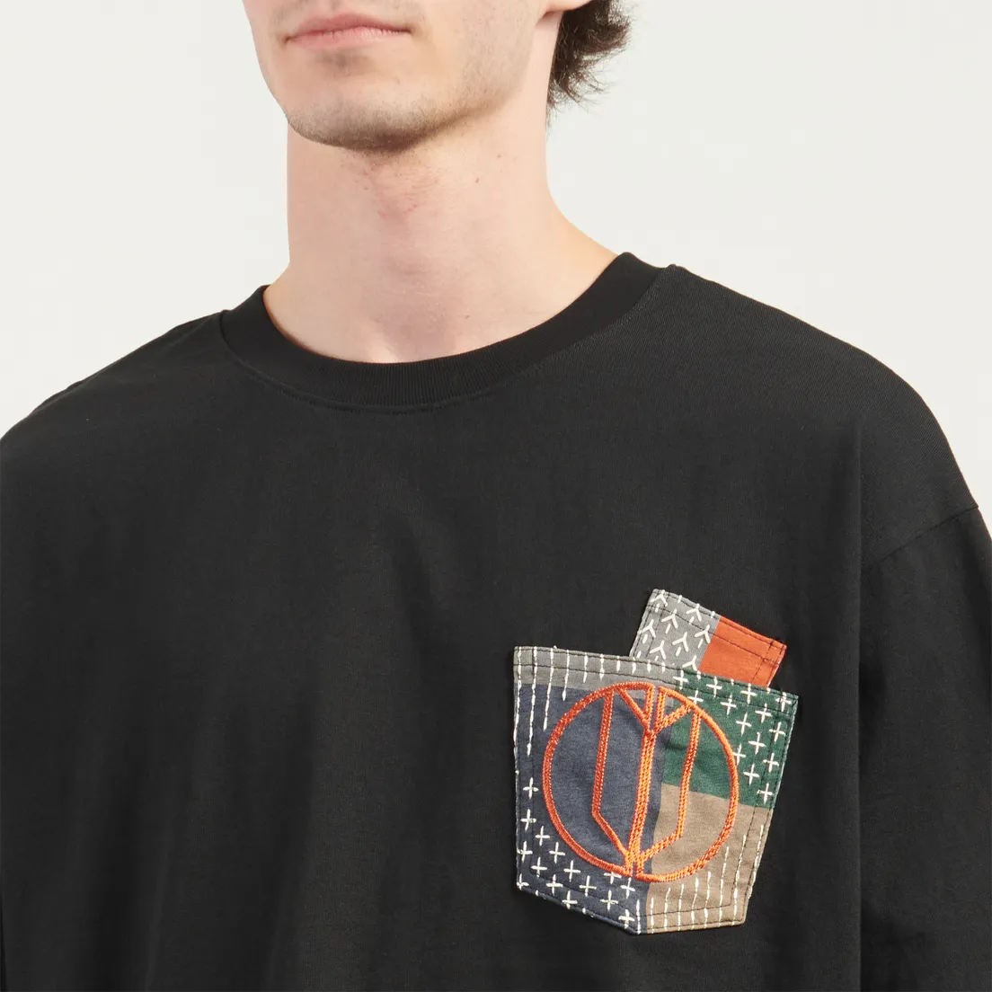 Evisu Мужская футболка Multi-pocket Color Blocking Sashiko Loose Fit