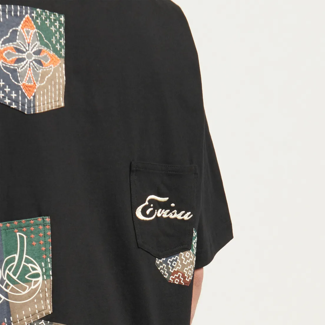 Evisu Мужская футболка Multi-pocket Color Blocking Sashiko Loose Fit