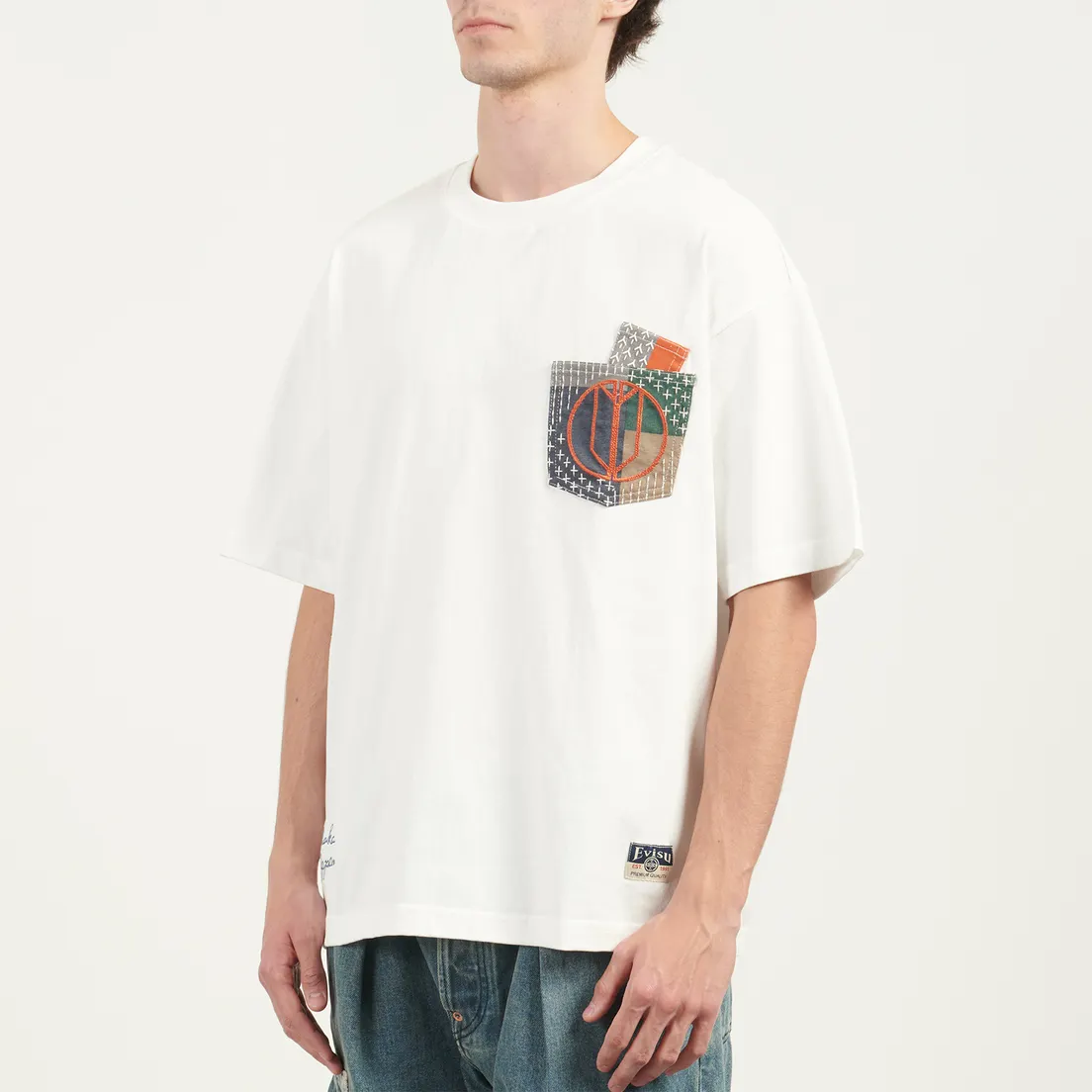 Evisu Мужская футболка Multi-pocket Color Blocking Sashiko Loose Fit