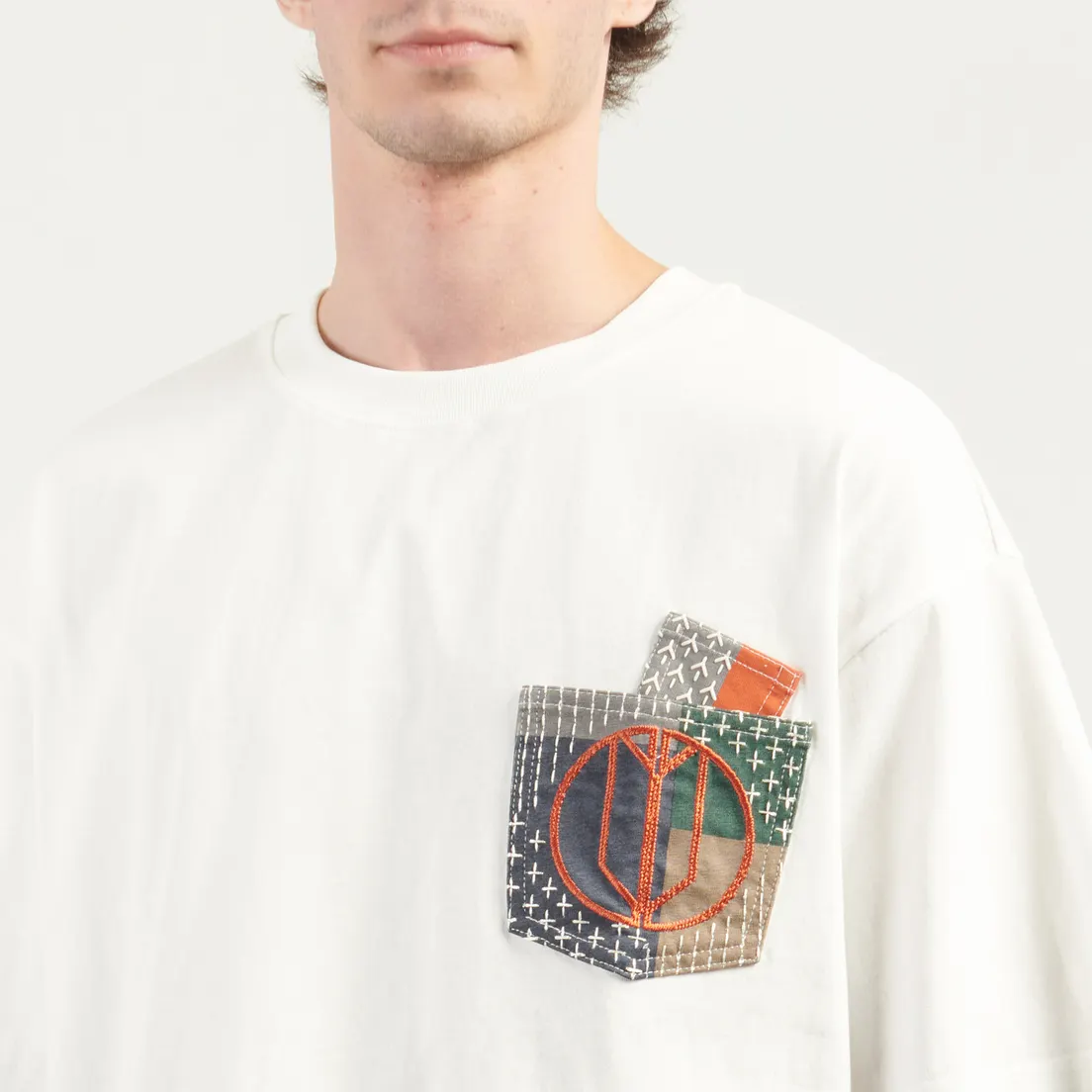 Evisu Мужская футболка Multi-pocket Color Blocking Sashiko Loose Fit