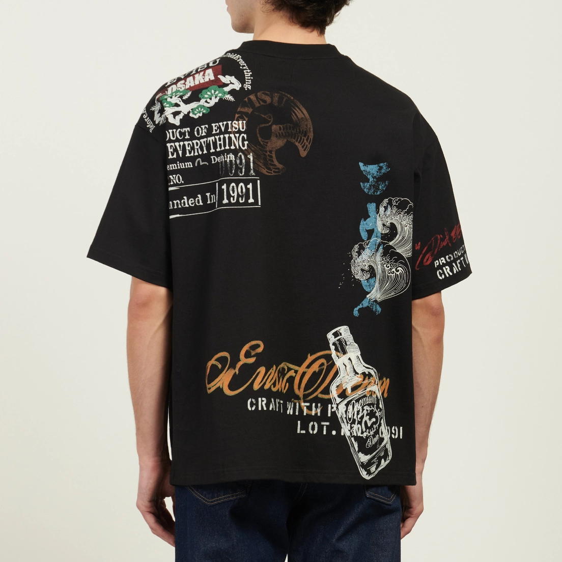 Evisu Мужская футболка All Over Hand Drawing Multi Logo Print