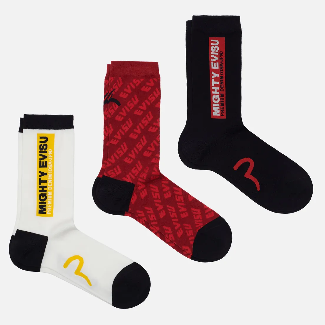 Evisu Комплект носков Heritage Jacquard Logo Long 3-Pack