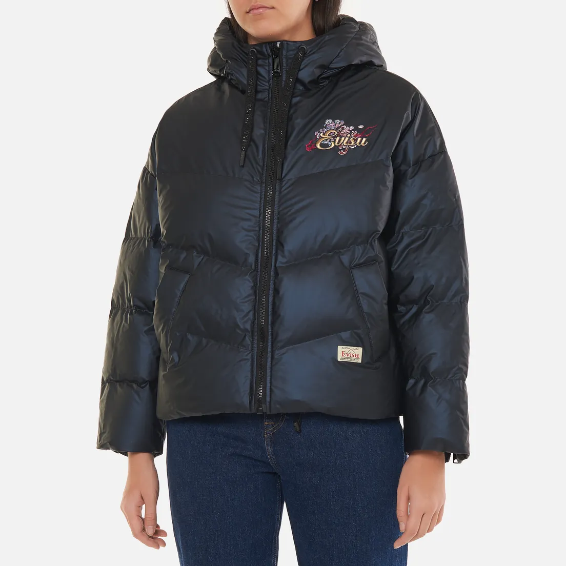 Evisu Женский пуховик Dragon Head & Kamon Embroidered Glossy