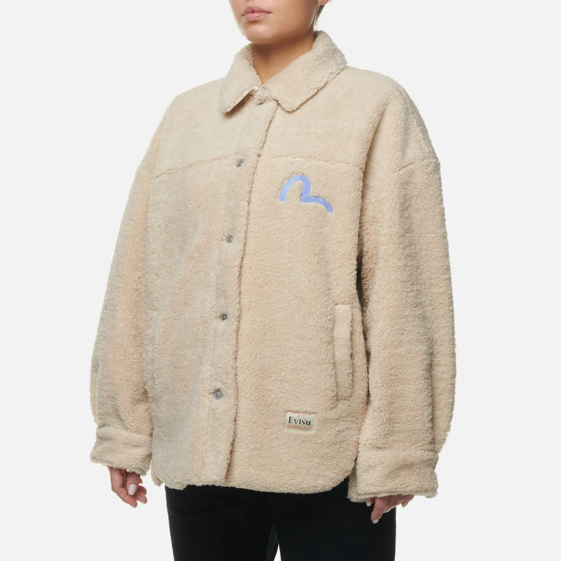 Evisu Женская флисовая куртка Embroidered Logo & EVISU Applique Sherpa Shirt