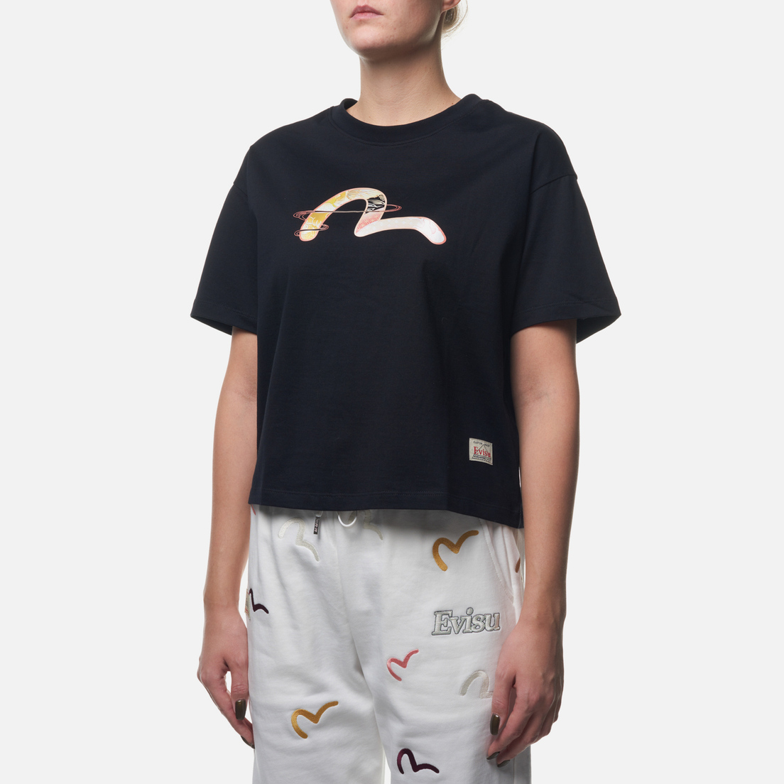 Evisu Женская футболка Japanese Pattern Seagull Printed Boyfriend