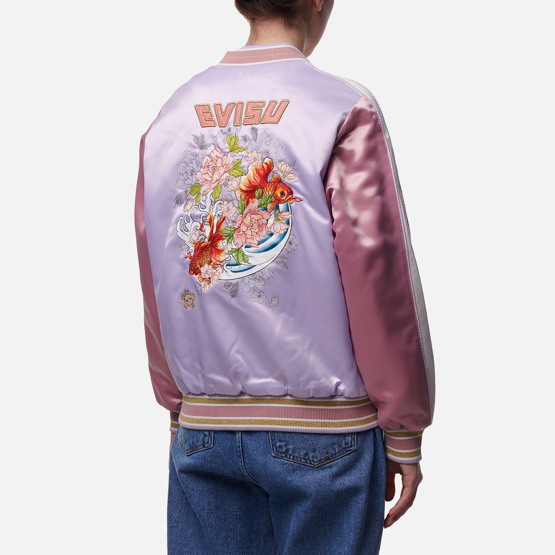 Evisu Женская куртка бомбер Goldfish & Floral Wave Embroidered Souvenir