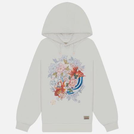 фото Женская толстовка evisu goldfish & floral wave printed hoodie, цвет белый, размер xs