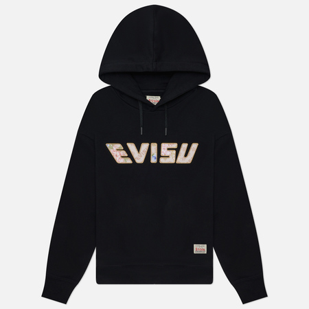 фото Женская толстовка evisu kamon & floral ao logo cropped hoodie, цвет чёрный, размер xs