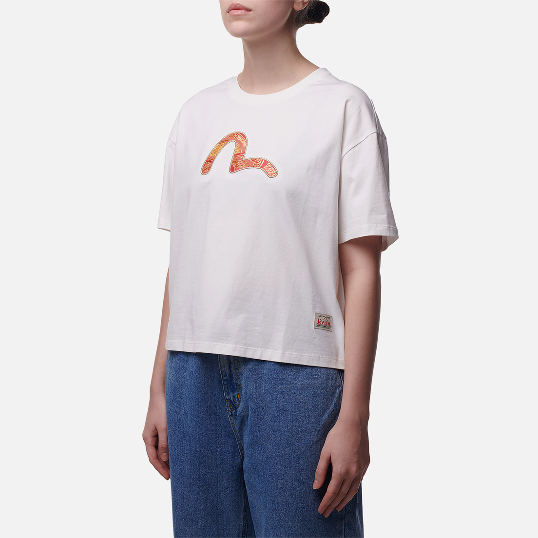 Evisu Женская футболка Embroidered Brocade Inserted Seagull With Logo Printed