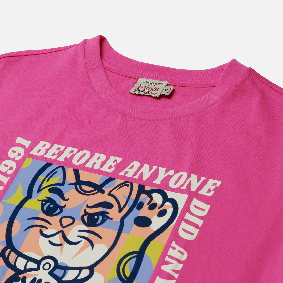 Evisu Женская футболка Cat With Slogan Plastisol Printed & Flocking