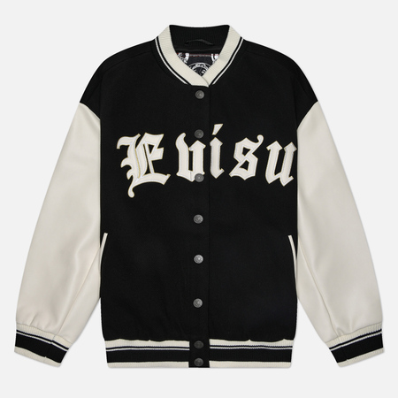 Женская куртка бомбер Evisu Kamon Logo Embroidery Long Varsity, цвет чёрный, размер M