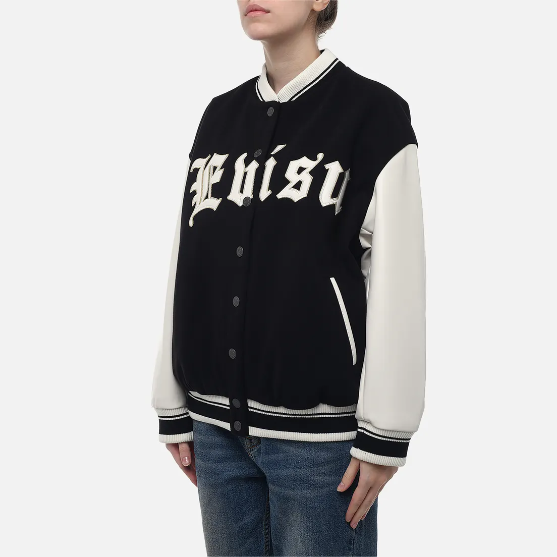 Evisu Женская куртка бомбер Kamon Logo Embroidery Long Varsity