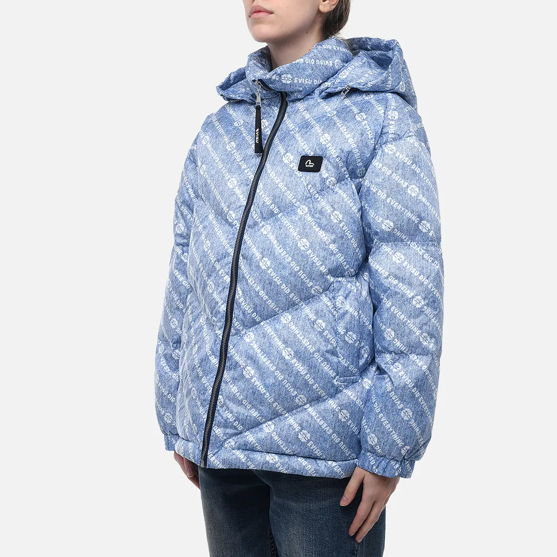Evisu Женский пуховик Digital Denim All Over Printed Down