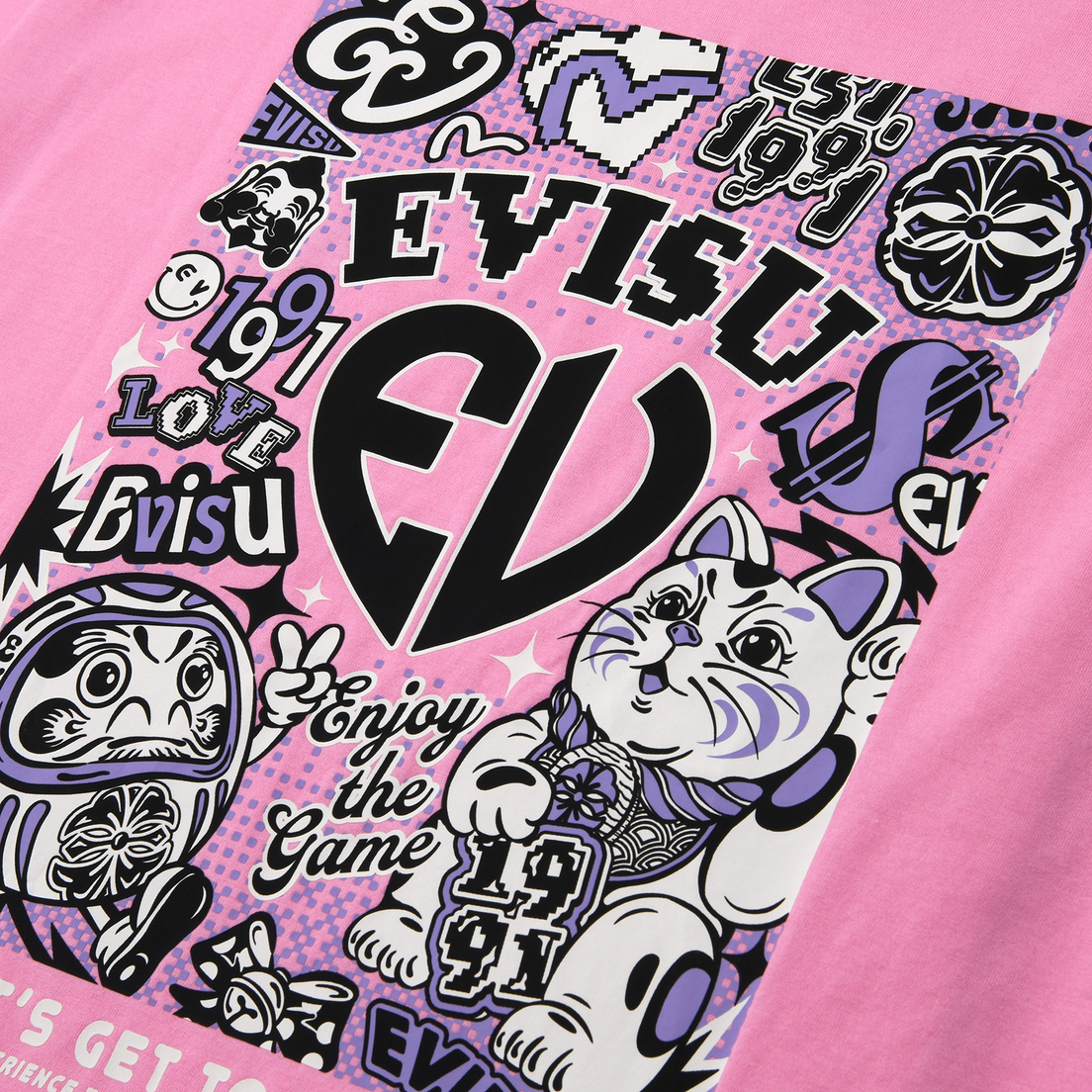 Evisu Женская футболка Daruma Lucky Cat With Pixel Elements Printed