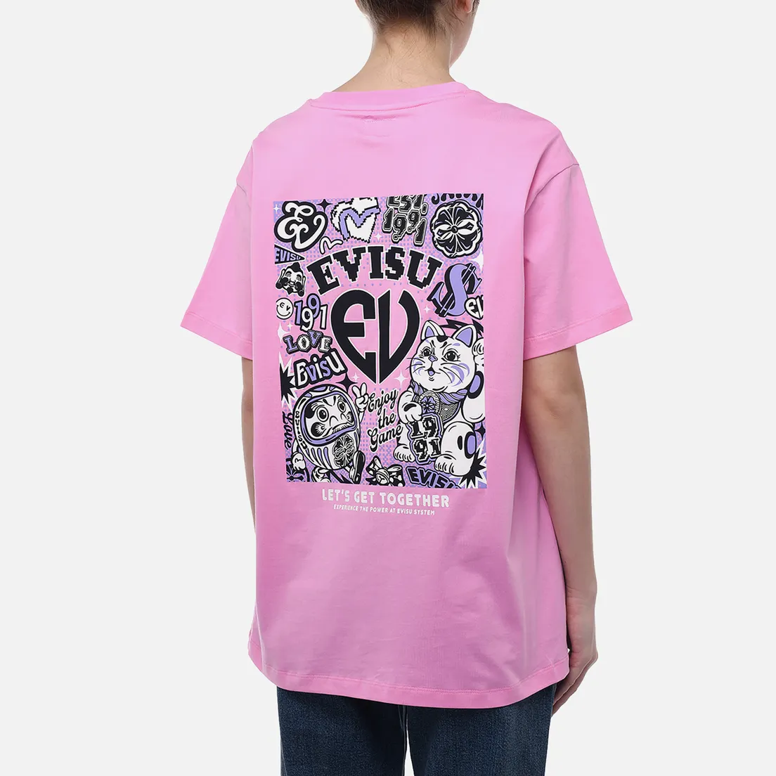Evisu Женская футболка Daruma Lucky Cat With Pixel Elements Printed