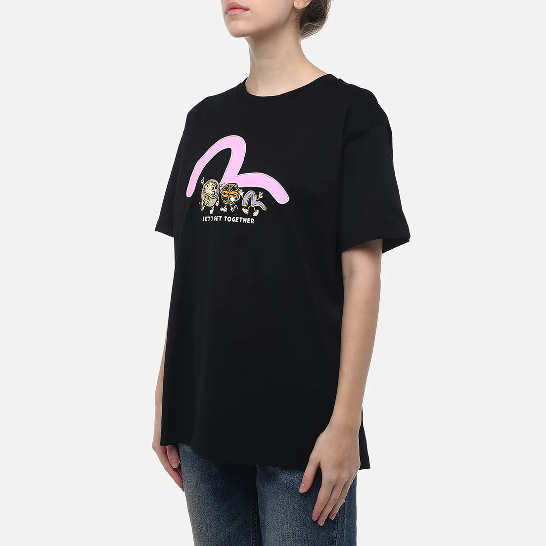 Evisu Женская футболка Seagull Printed Embroidery With Daruma Kamon Printed