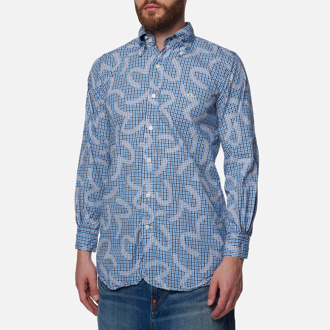 Evisu Мужская рубашка Nashville 3 Button-Down Check Kamome