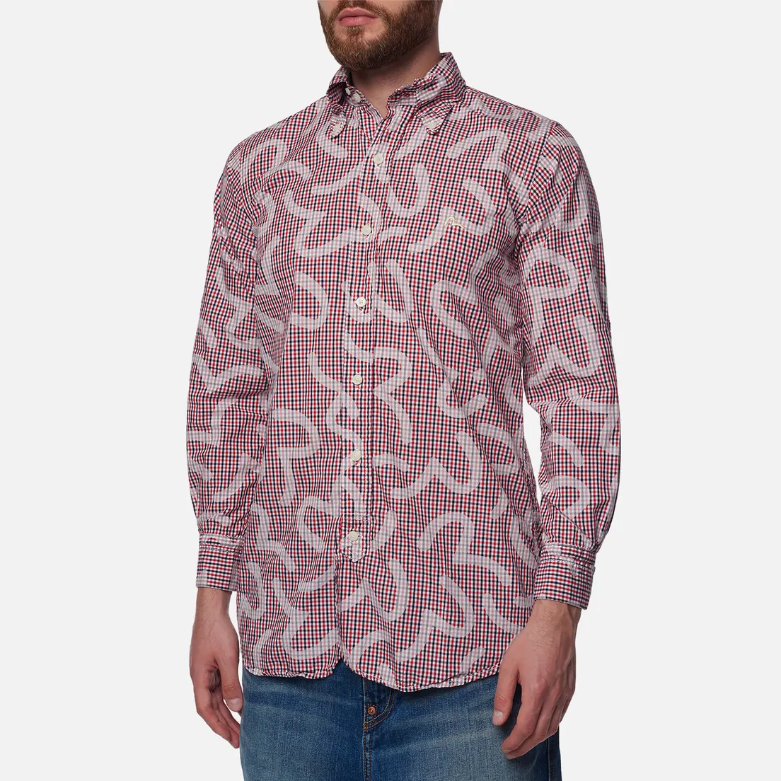 Evisu Мужская рубашка Nashville 3 Button-Down Check Kamome