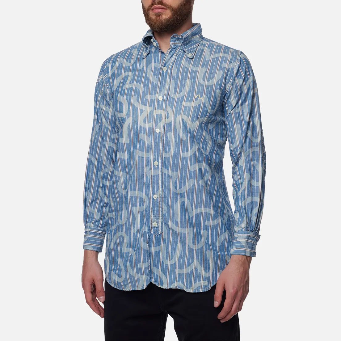 Evisu Мужская рубашка Nashville 3 Button-Down Stripe Kamome