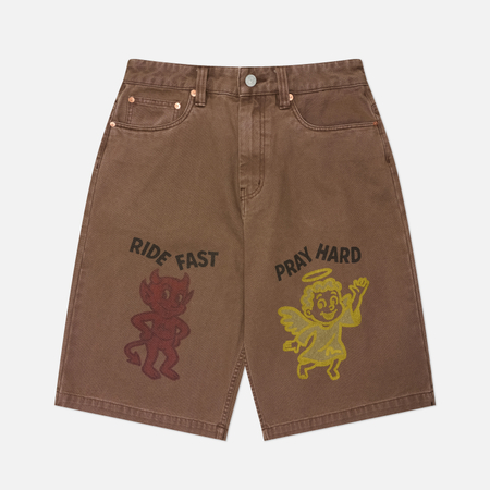 Мужские шорты Evisu Vintage Washed Wide Wale, цвет коричневый, размер XXL