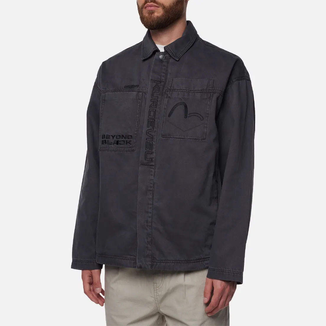 Evisu Мужская джинсовая куртка Evisukuro Garment Washed Utility Shirt