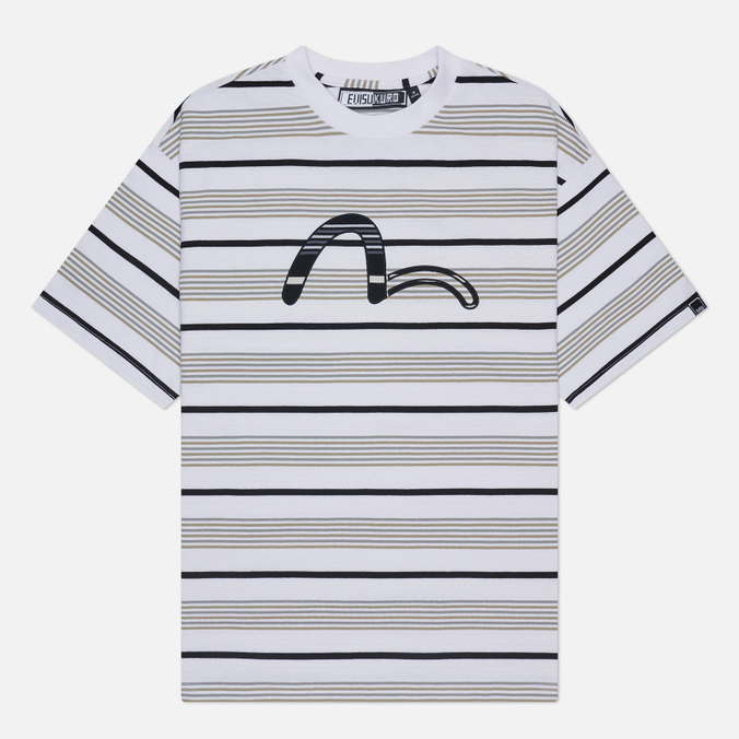 Мужская футболка Evisu Evisukuro Striped Embroidered Seagull, цвет белый