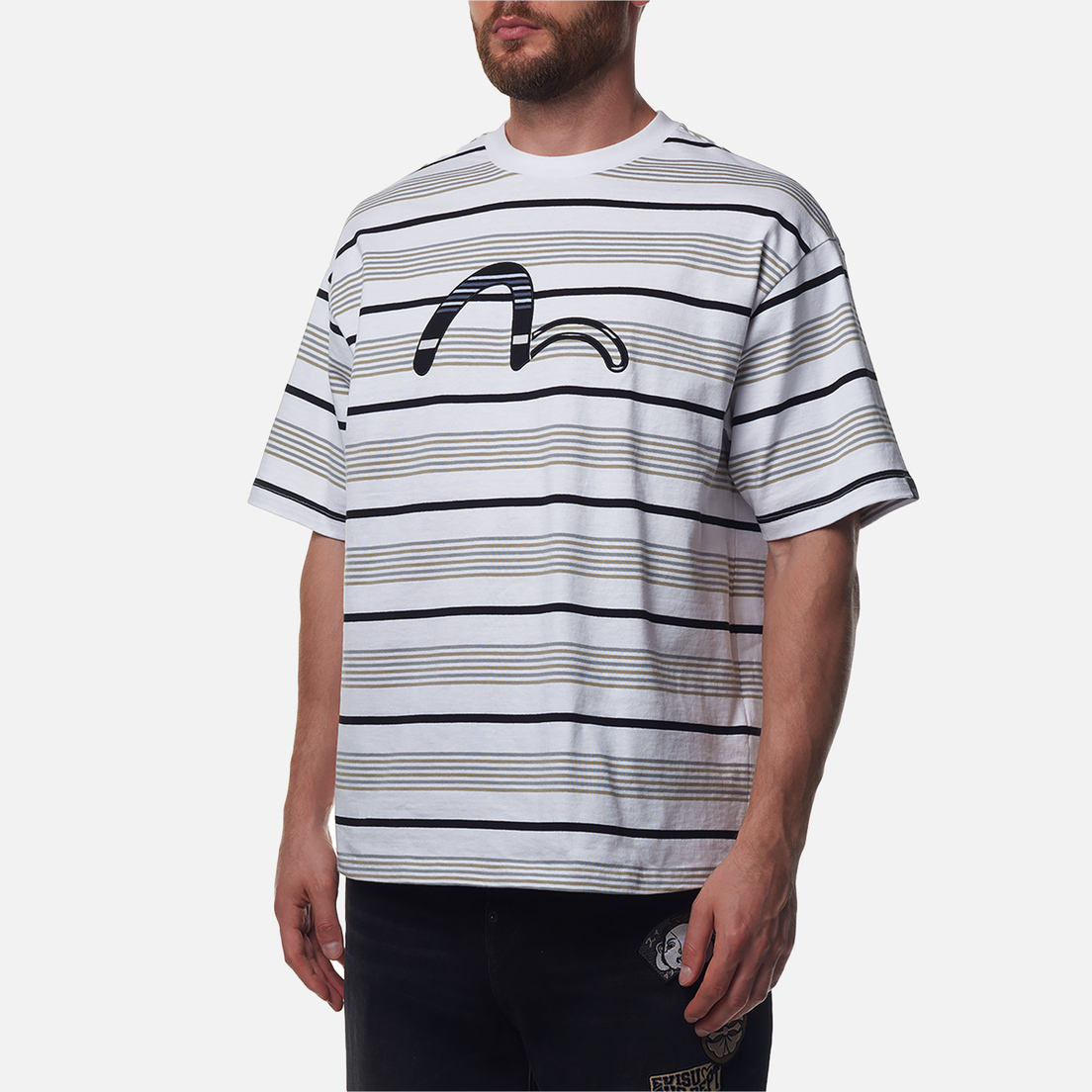 Evisu Мужская футболка Evisukuro Striped Embroidered Seagull