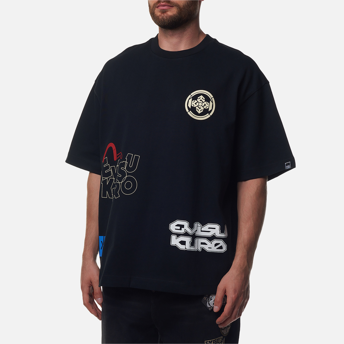 Evisu Мужская футболка Evisukuro Multi Logo Print Oversized