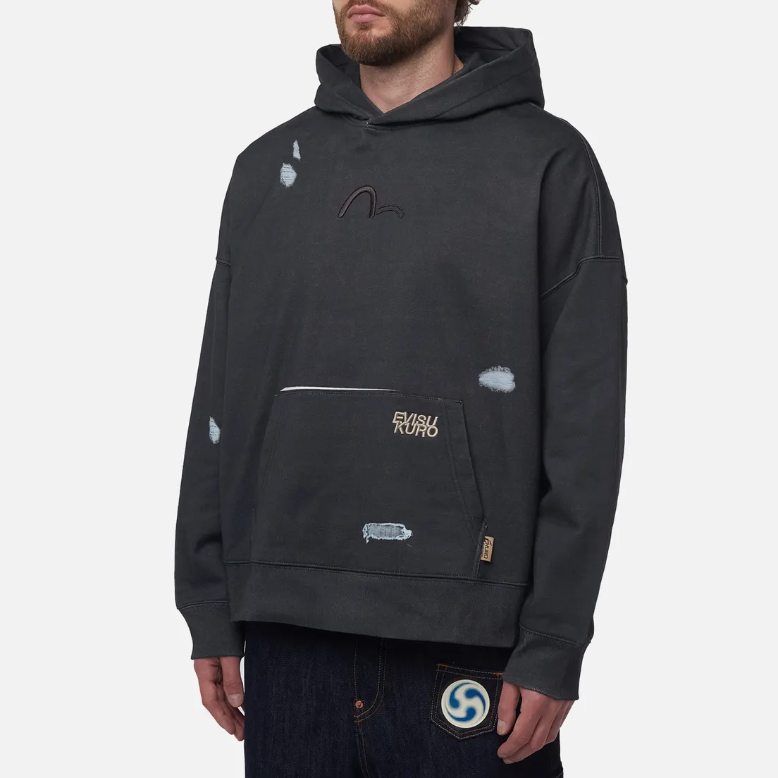 Evisu Мужская толстовка Distressed Prints Oversized Hoodie