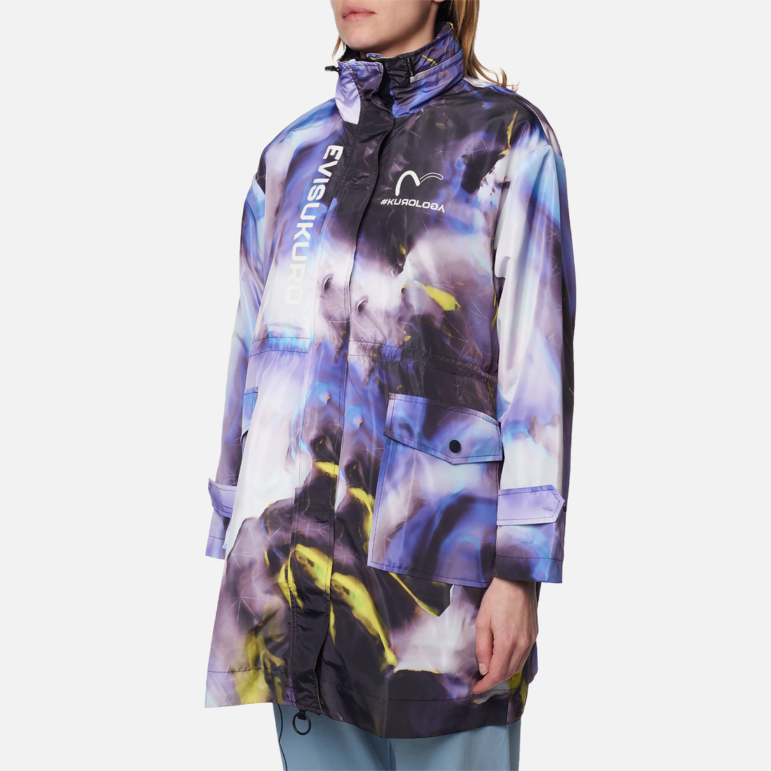 Evisu Женское пальто Evisukuro Print & Embroidered All Over Hooded Wind