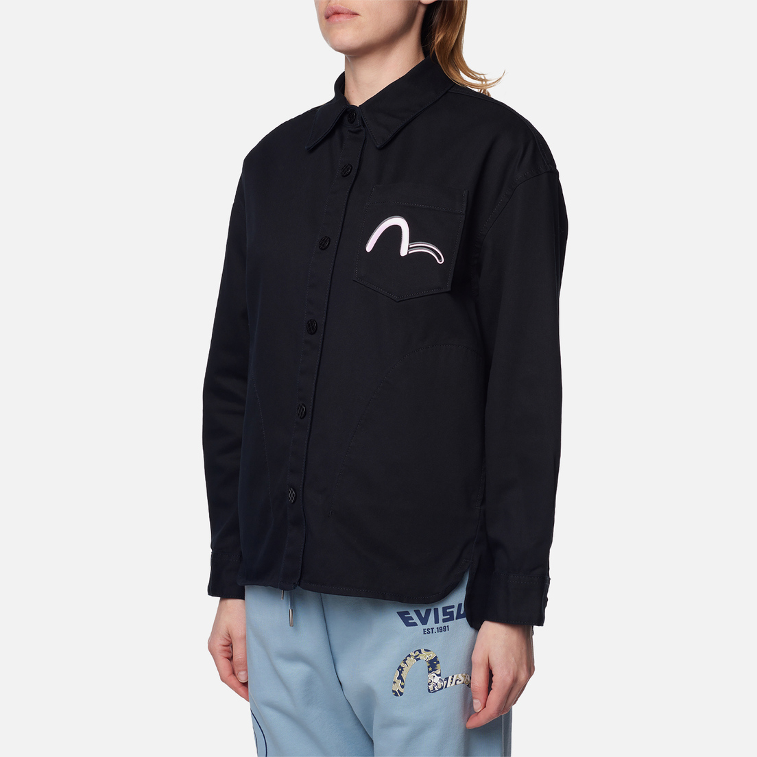 Evisu Женская джинсовая куртка Evisukuro Overlays Printed Kamon Shirt