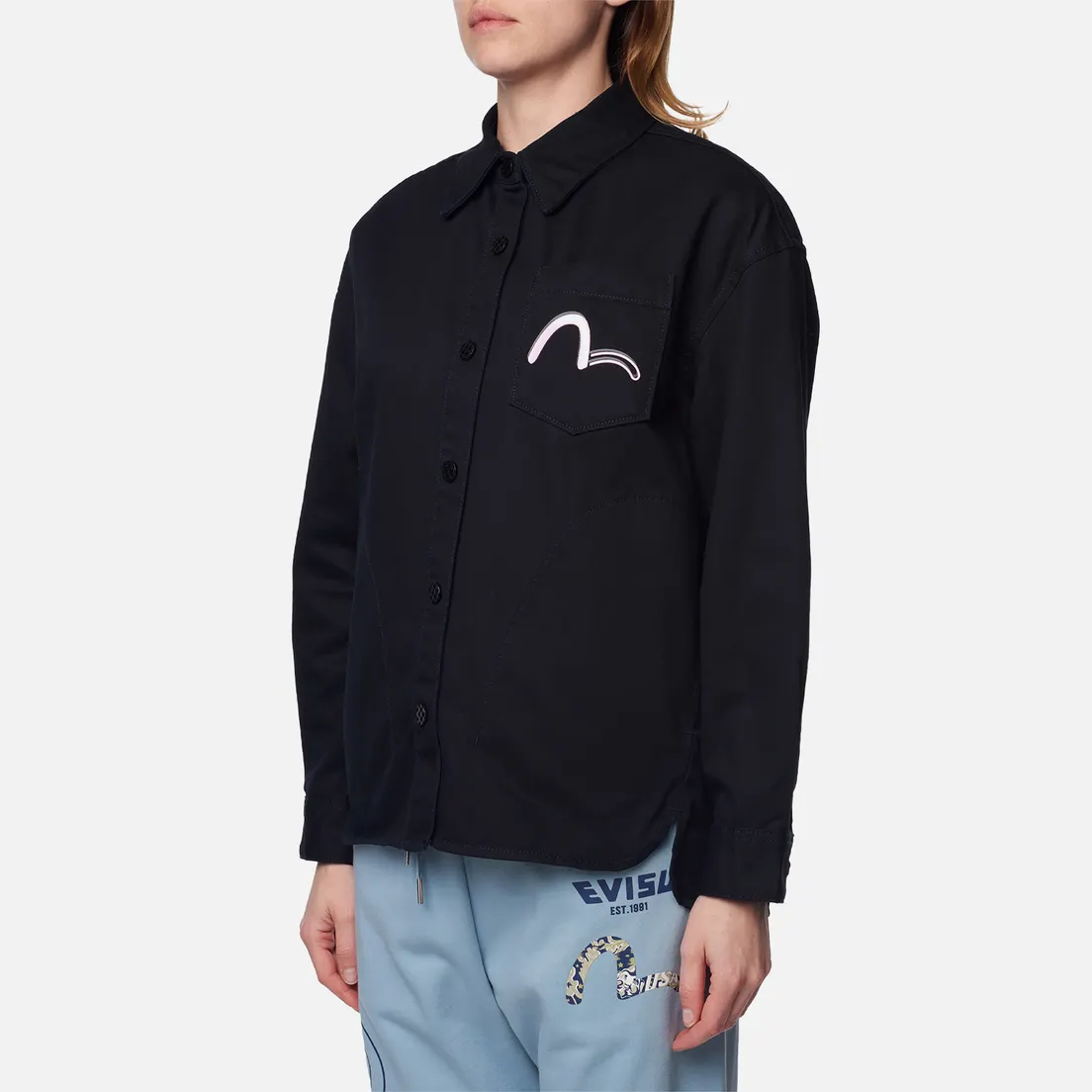 Evisu Женская джинсовая куртка Evisukuro Overlays Printed Kamon Shirt
