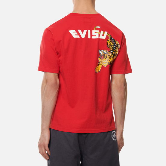 Мужская футболка Evisu Heritage Tigers & Logo Printed Chinese Red
