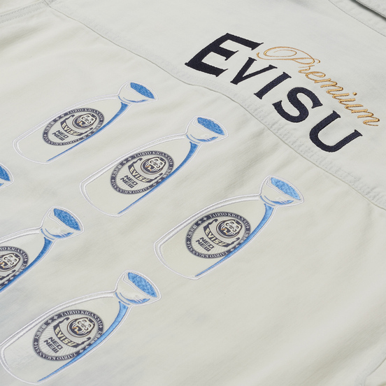 Мужская рубашка Evisu Tie-Dye Denim Evisu-Sake Print Indigo Tie Dye/Bleached