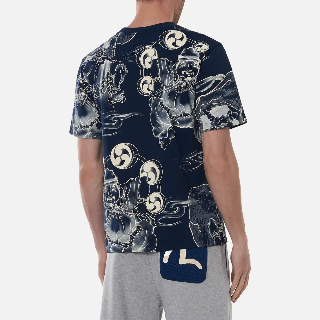 Evisu Мужская футболка Fujin-Raijin Greyscale All Over Printed