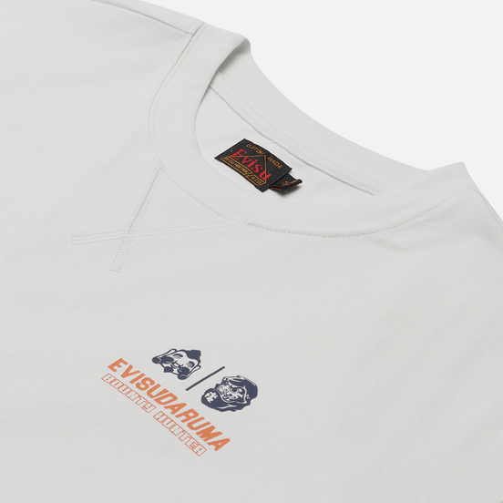Мужская футболка Evisu Godhead Daruma Printed Bias Cut Seam Light Grey