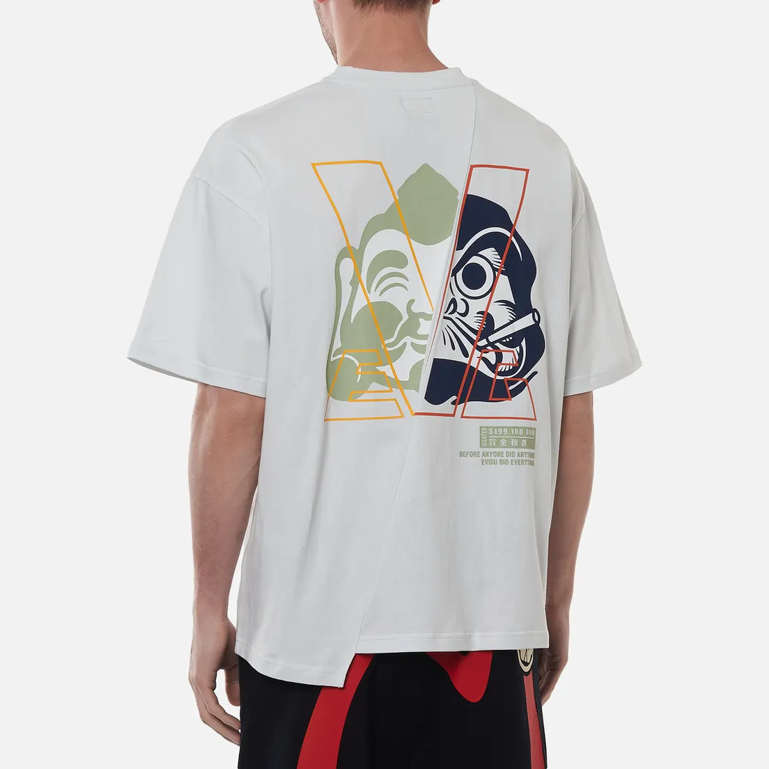 Evisu Мужская футболка Godhead Daruma Printed Bias Cut Seam