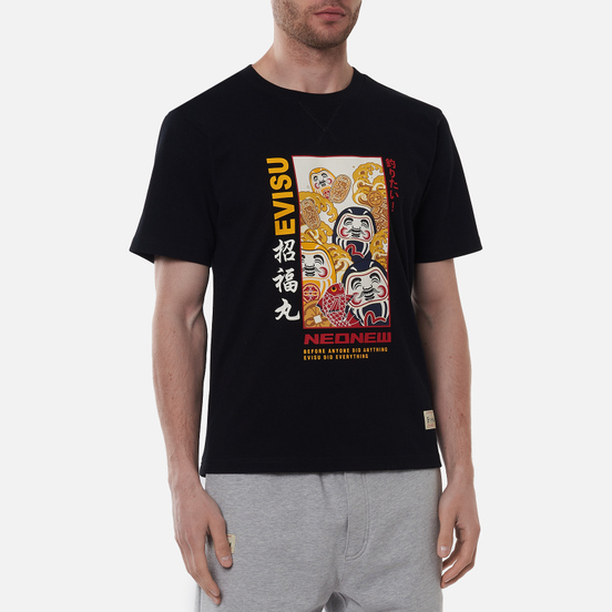 Мужская футболка Evisu Daruma & Wave Box Printed Black