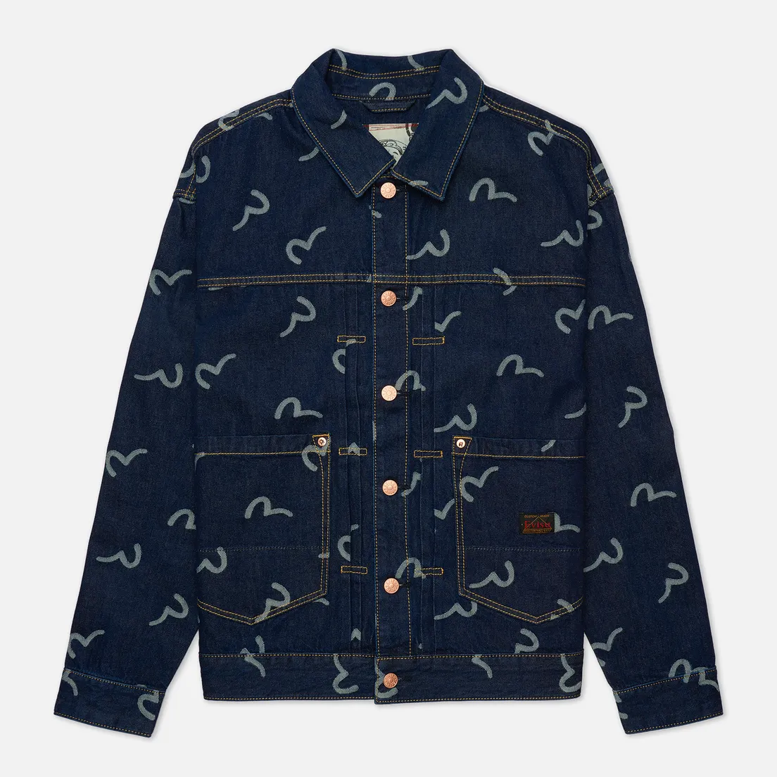 Evisu Мужская джинсовая куртка Heritage All Over Jacquard Seagull Loose Fit Denim