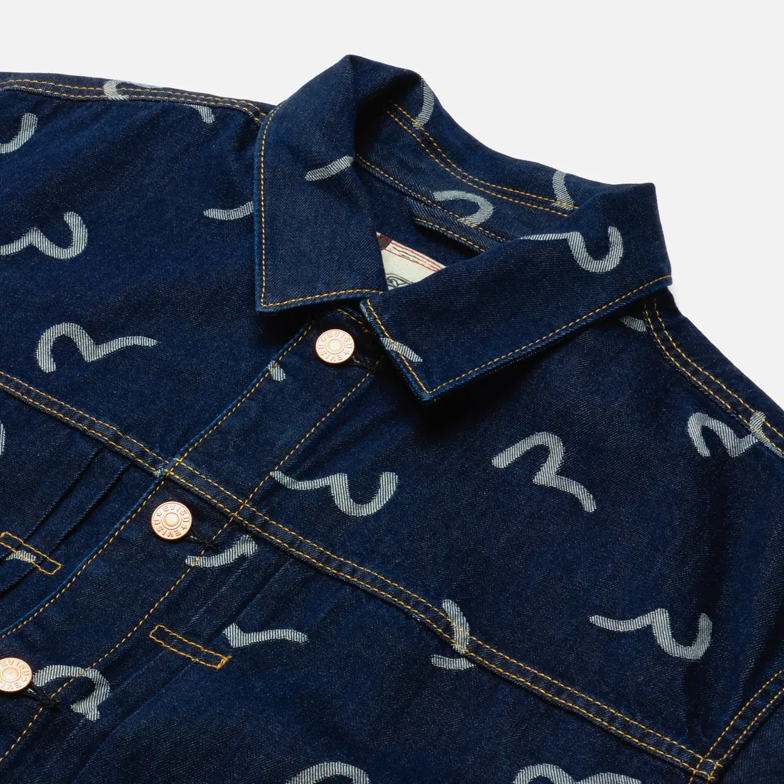 Evisu Мужская джинсовая куртка Heritage All Over Jacquard Seagull Loose Fit Denim
