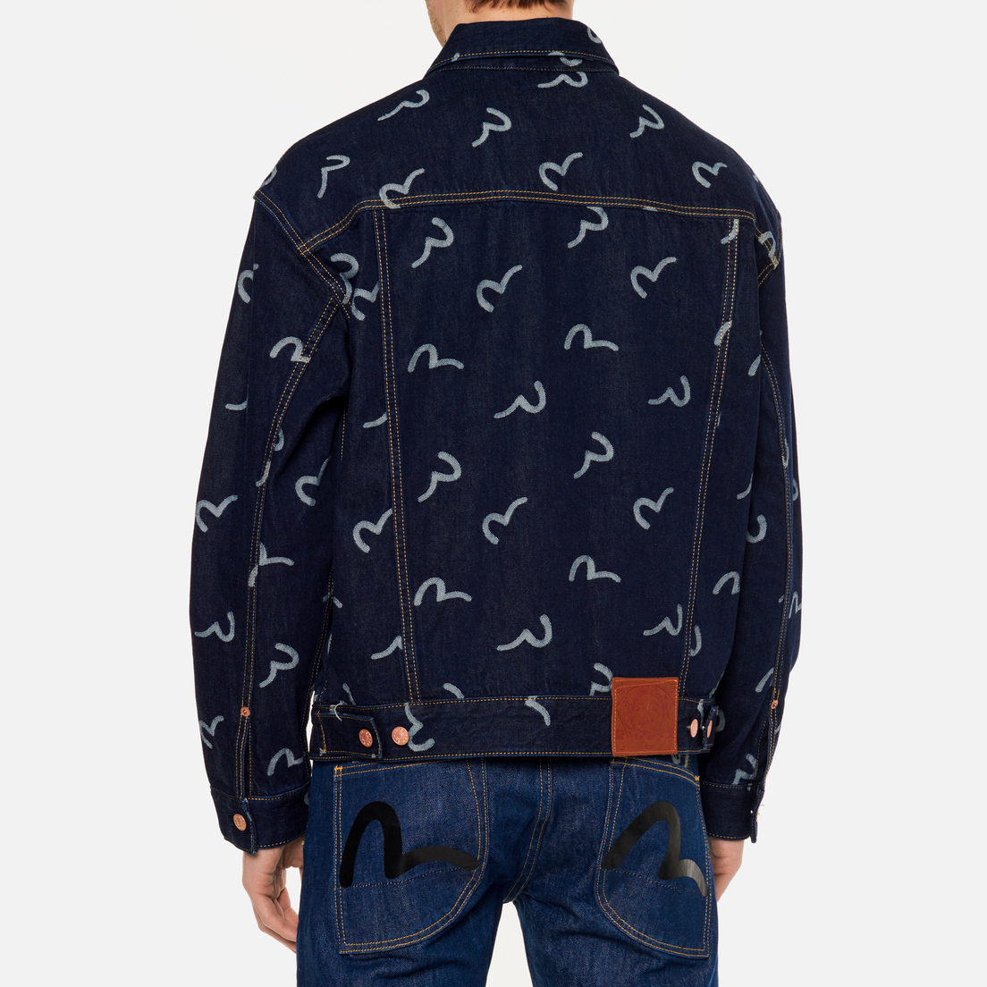 Evisu Мужская джинсовая куртка Heritage All Over Jacquard Seagull Loose Fit Denim